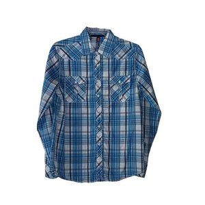 Men True Rock Blue & White Plaid Shirt- Size L